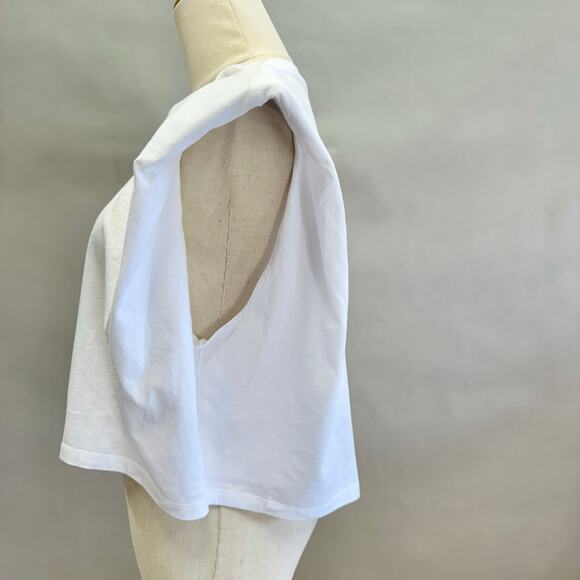 Babaton Shoulder Pad Cropped Muscle Tee in White  Size Large NWT Cotton - Picture 9 of 13